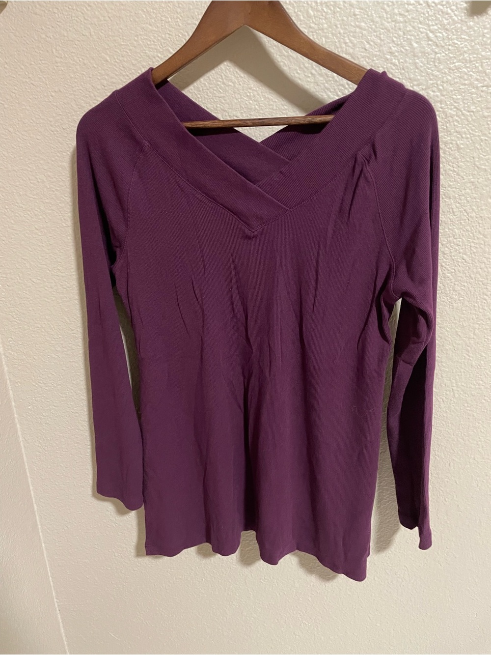 Soft Surroundings V-Neck Long Sleeve Tee in Plum